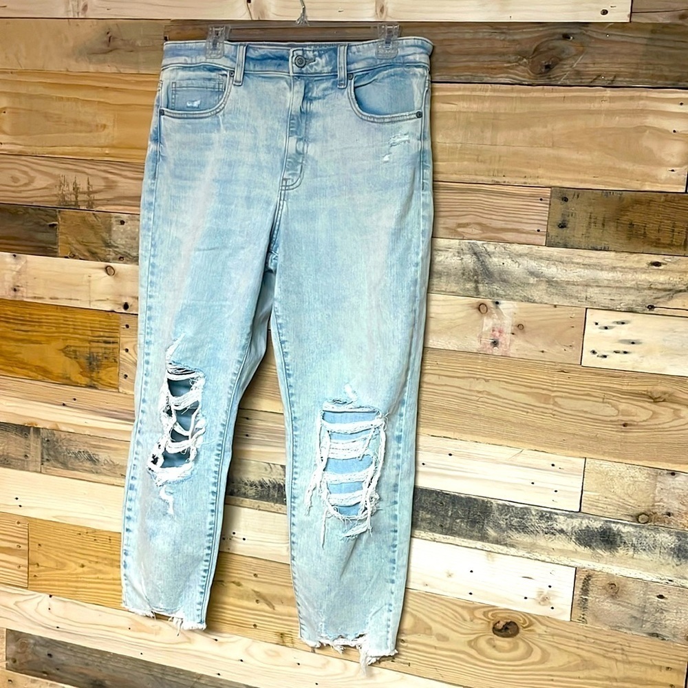 Eunina size 15 tobi super high rise distress mom Jean crop light wash no stretch - Picture 1 of 13